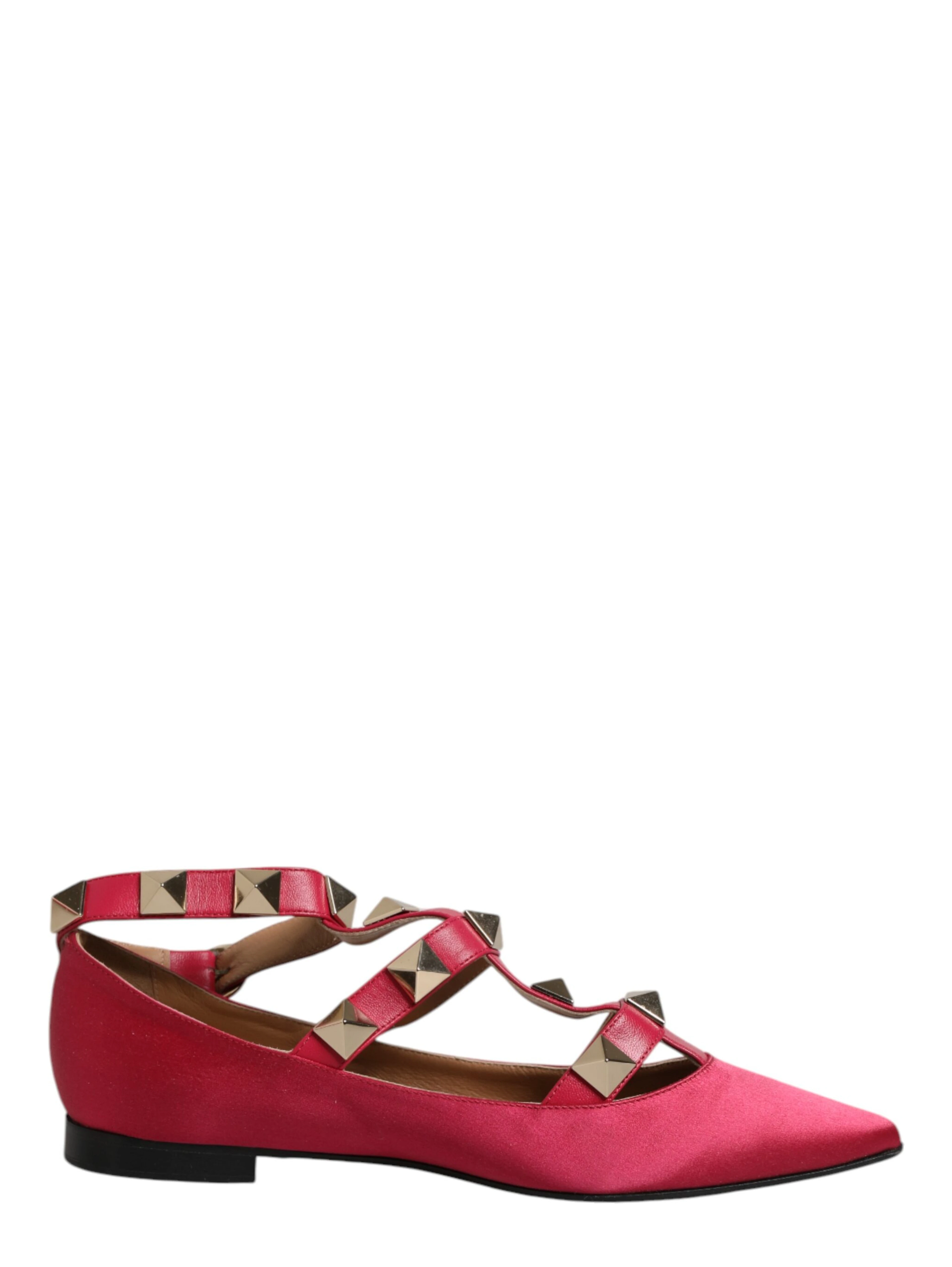Red Gold Studded Pointed Toe Ballet Flats Shoes