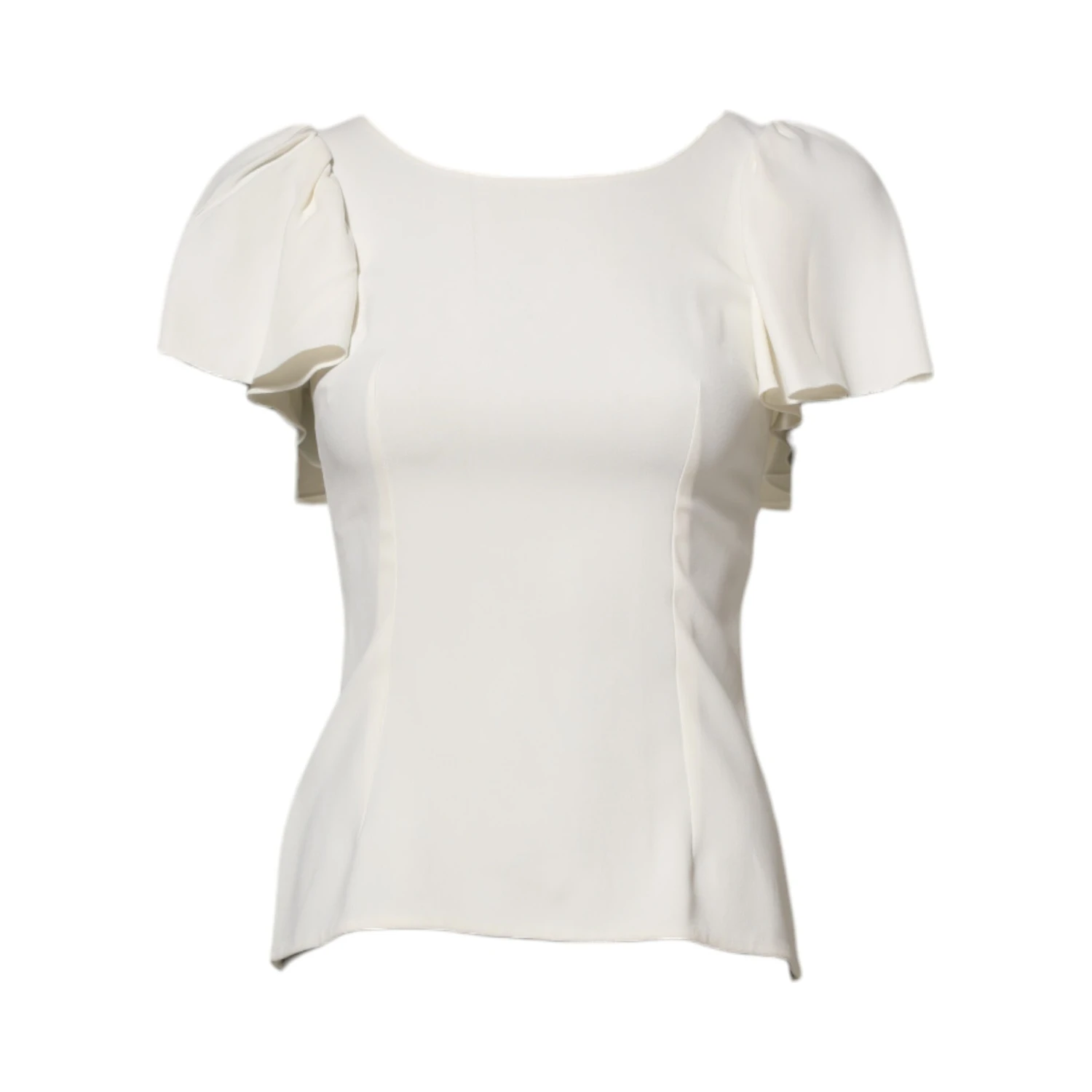 White Round Neck Short Sleeves Blouse Top