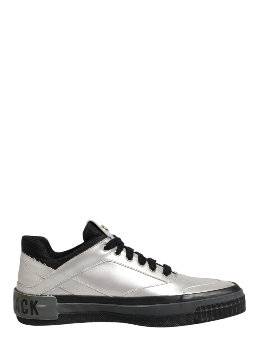 Silver Leather Lace Up Low Top Sneakers Shoes