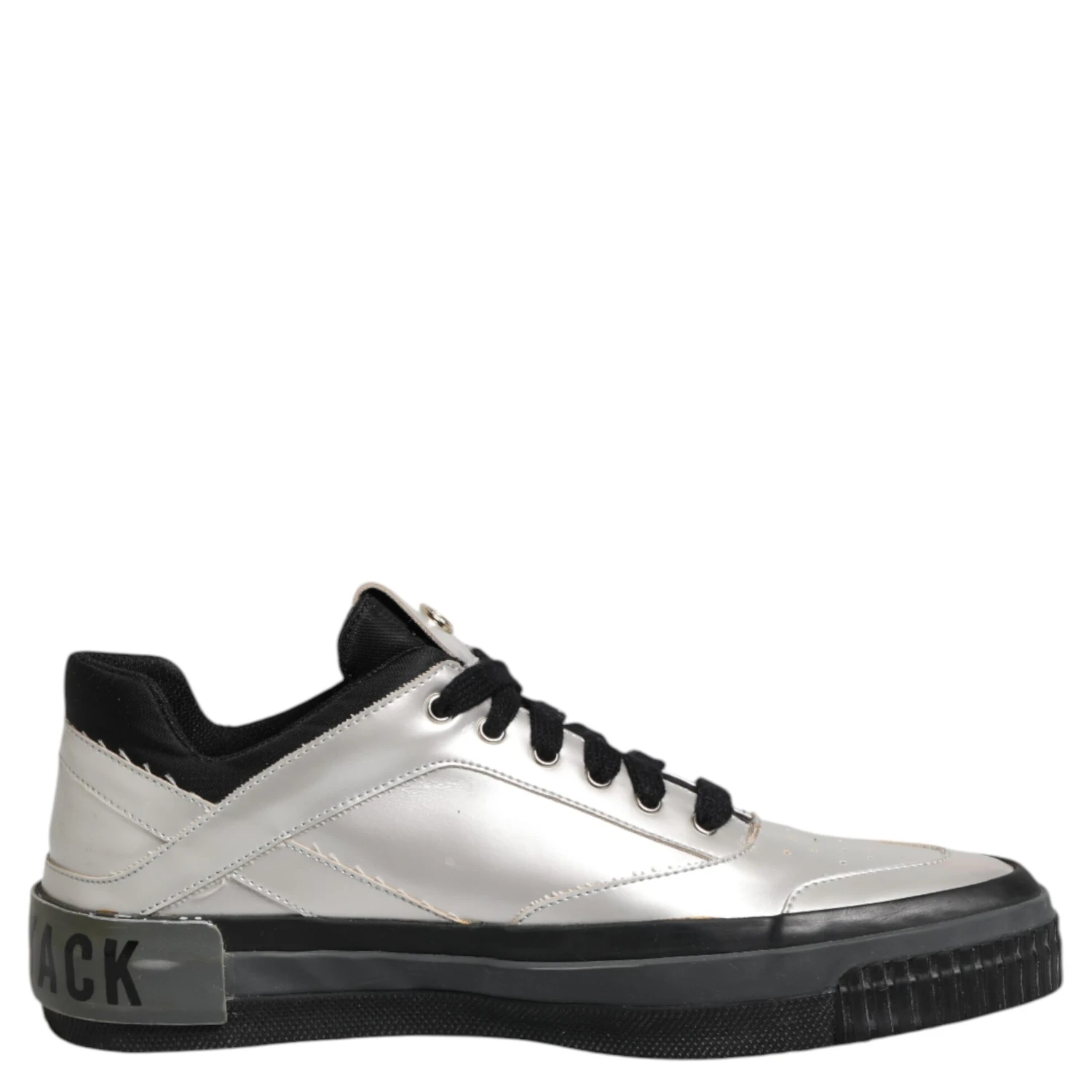 Silver Leather Lace Up Low Top Sneakers Shoes