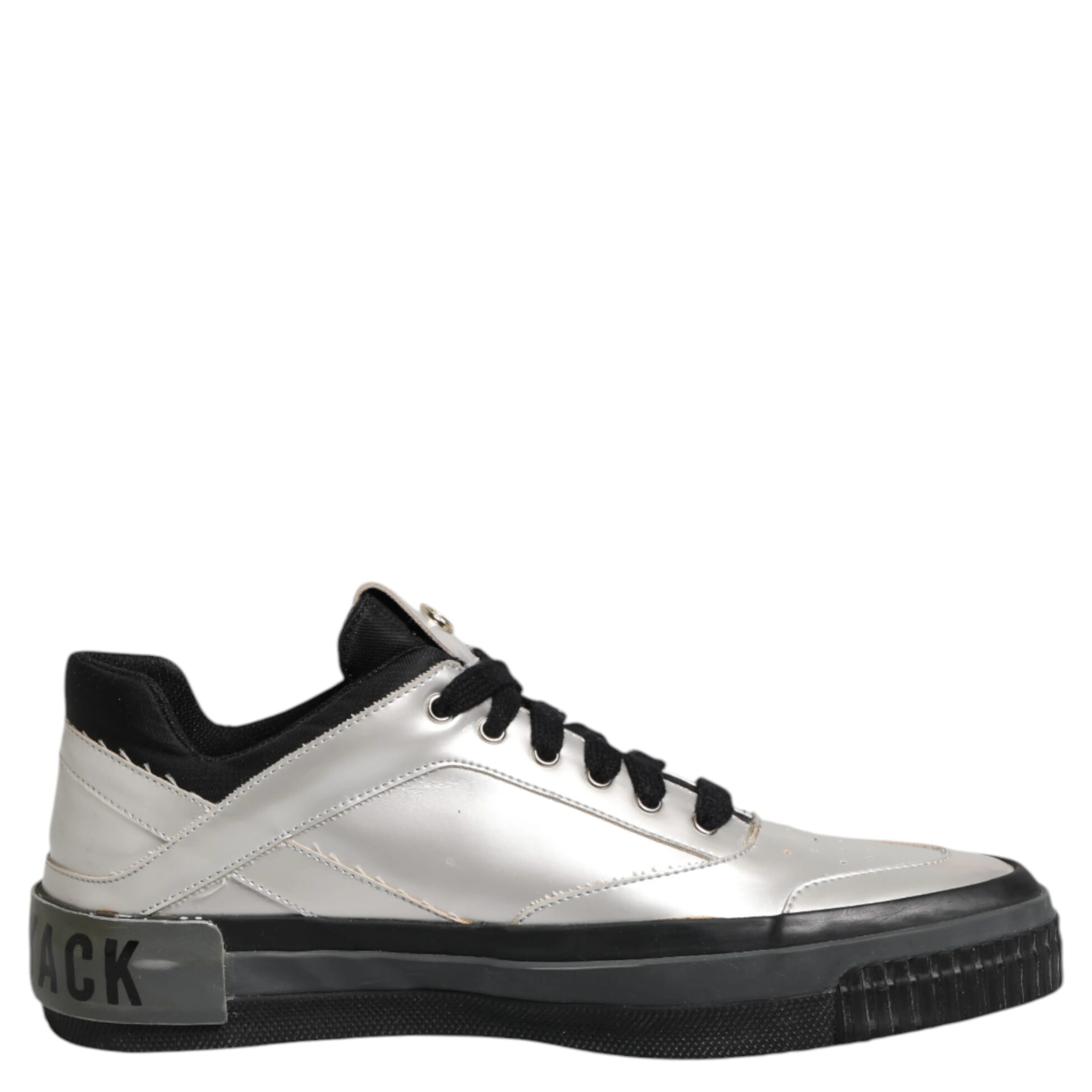 Silver Leather Lace Up Low Top Sneakers Shoes