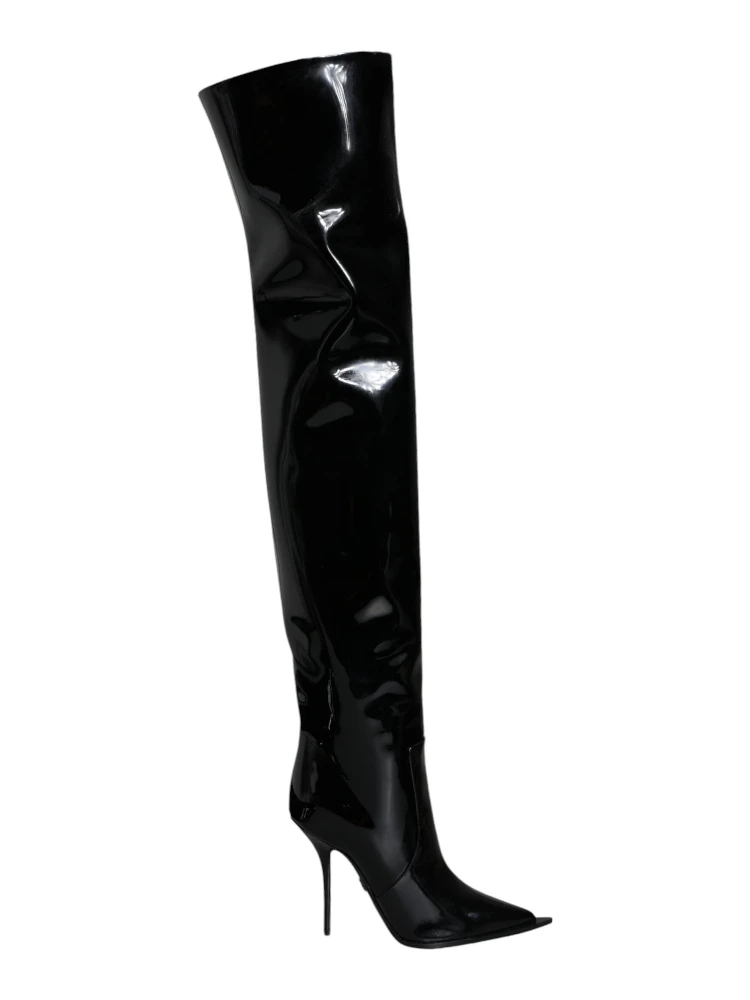 Black Patent Leather Knee High Boots Shoes