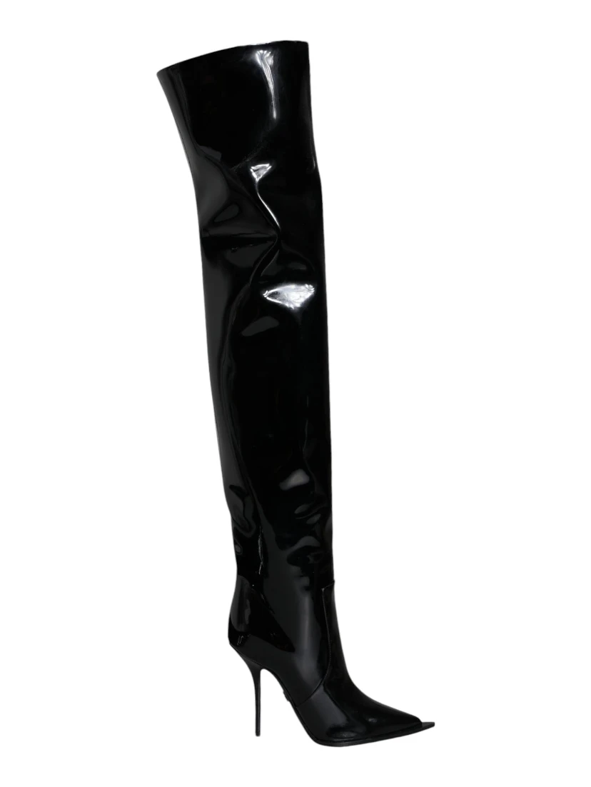 Black Patent Leather Knee High Boots Shoes
