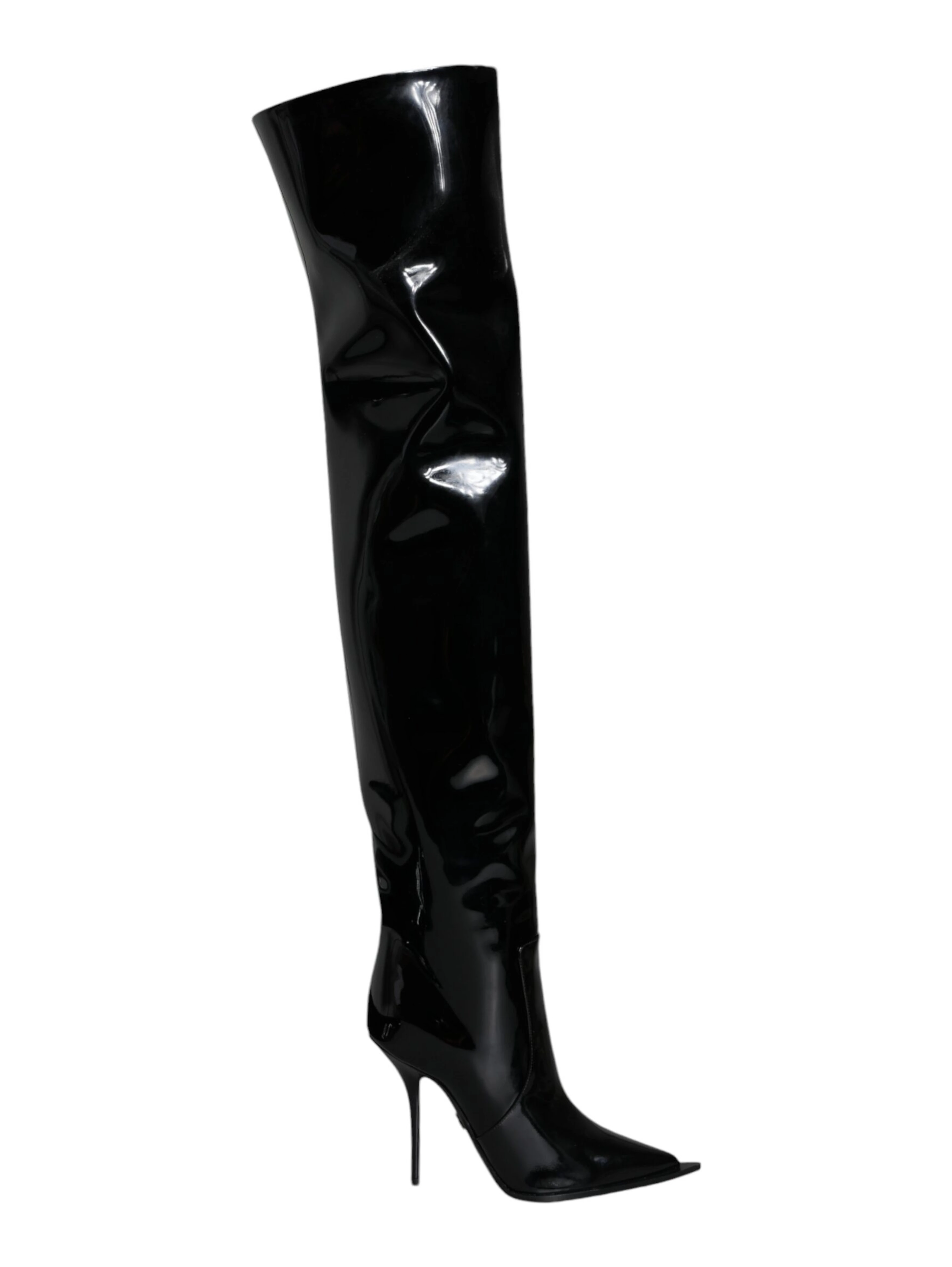 Black Patent Leather Knee High Boots Shoes