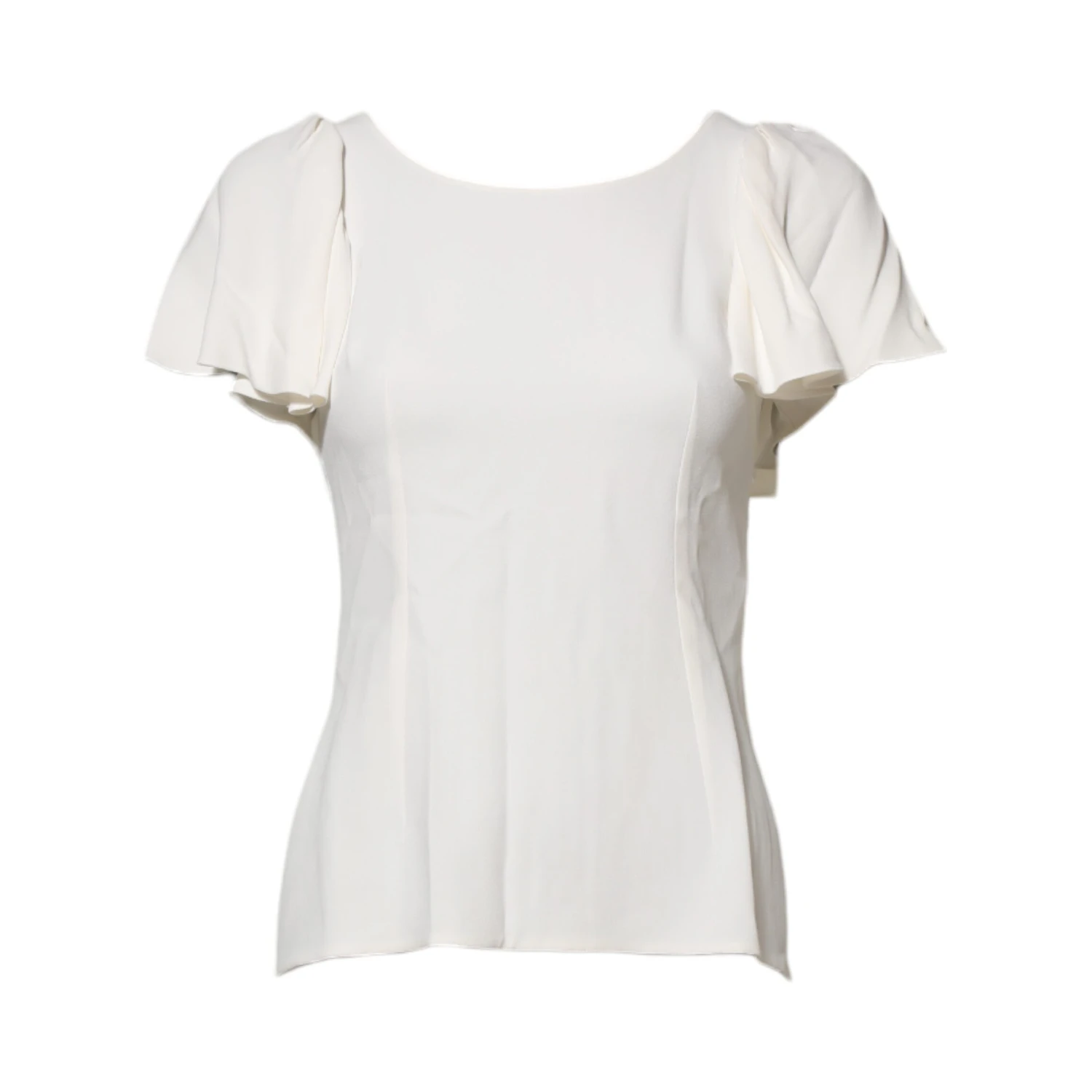 White Round Neck Short Sleeves Blouse Top