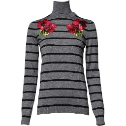 Gray Floral Embroidery Pullover Sweater