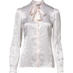 White Ascot Collar Long Sleeve Blouse Top