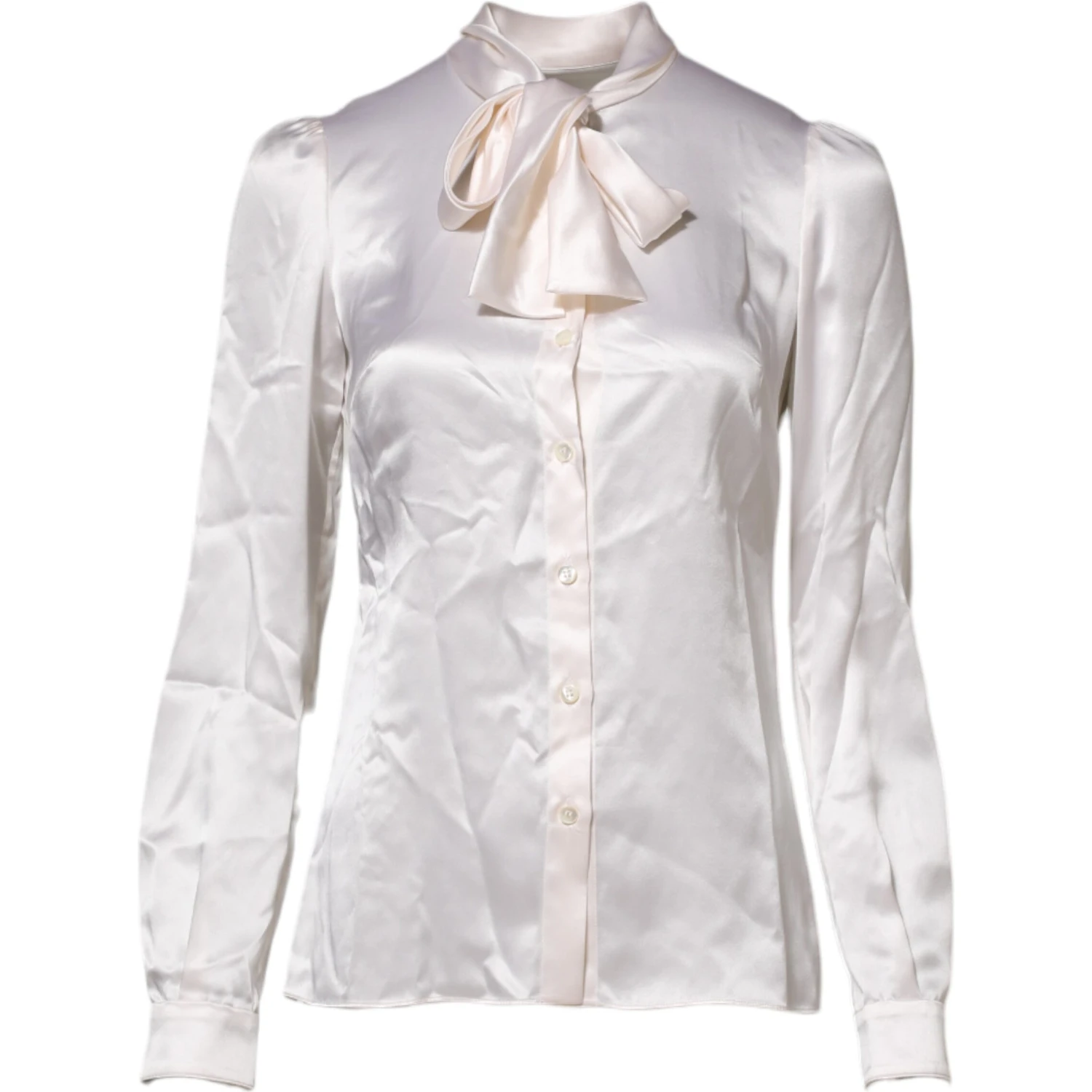White Ascot Collar Long Sleeve Blouse Top