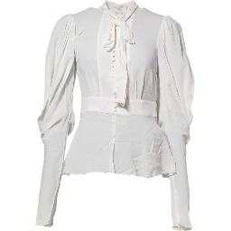 White Viscose Ascot Collar Long Sleeves Top