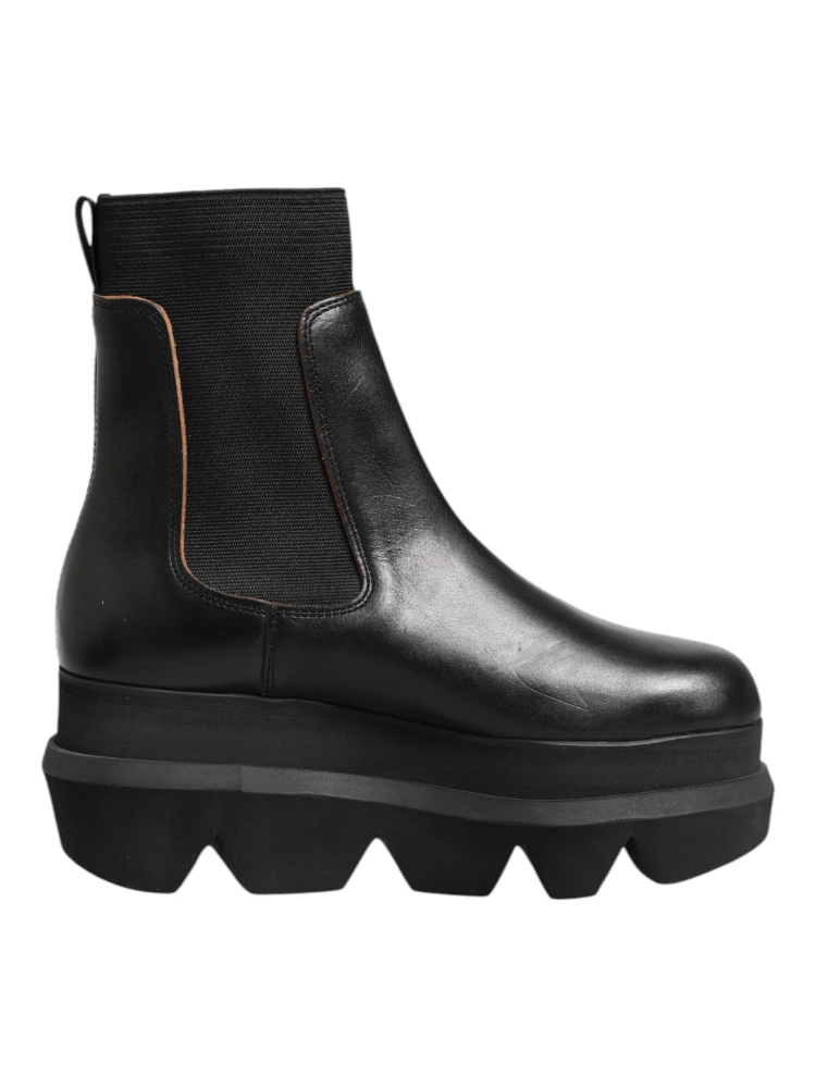 Black Chelsea Leather Pull On Women Ankle Boots Shoes
