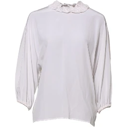 White Ruffled Neckline Blouse Pullover Top