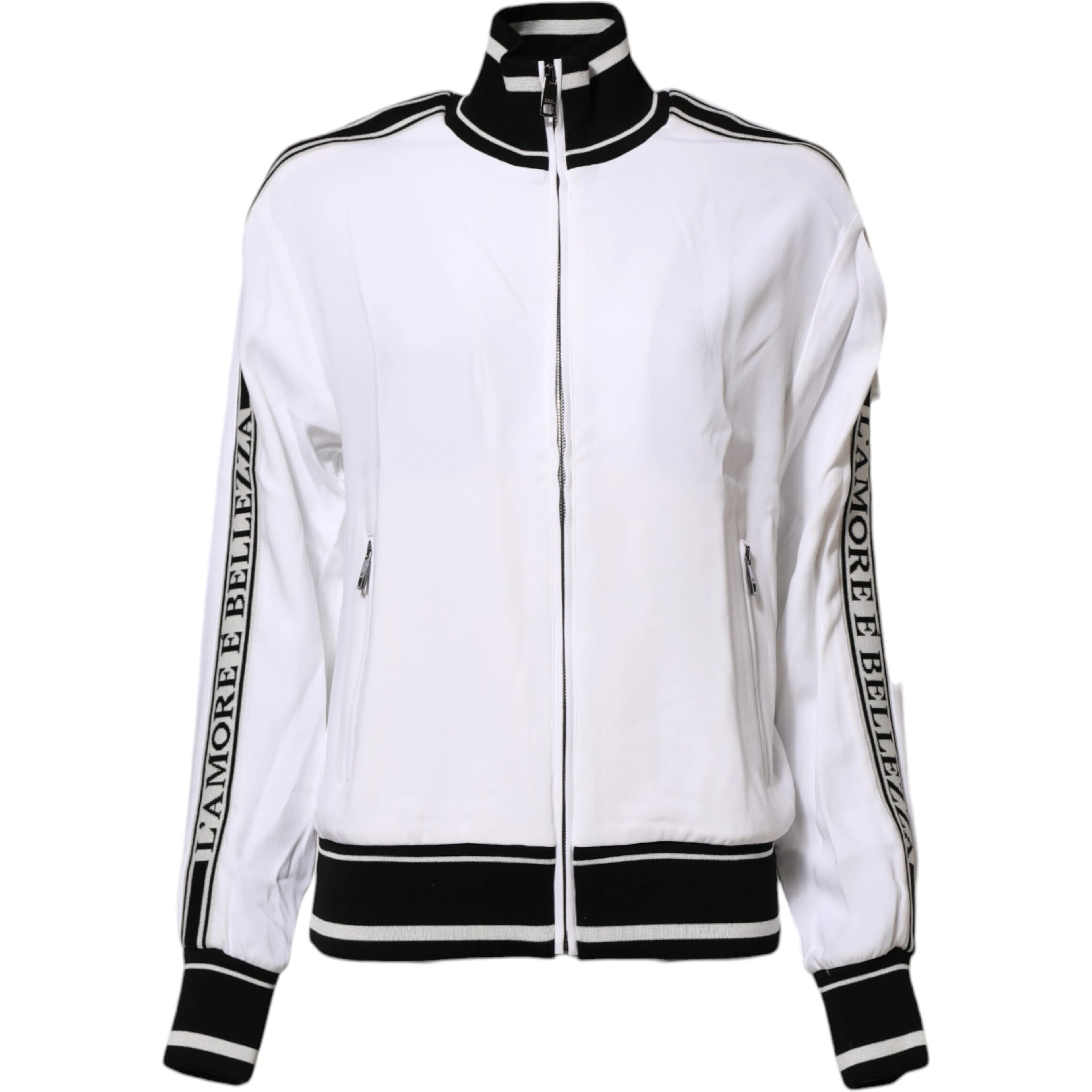 White Viscose Logo Women Full Zip Jacket