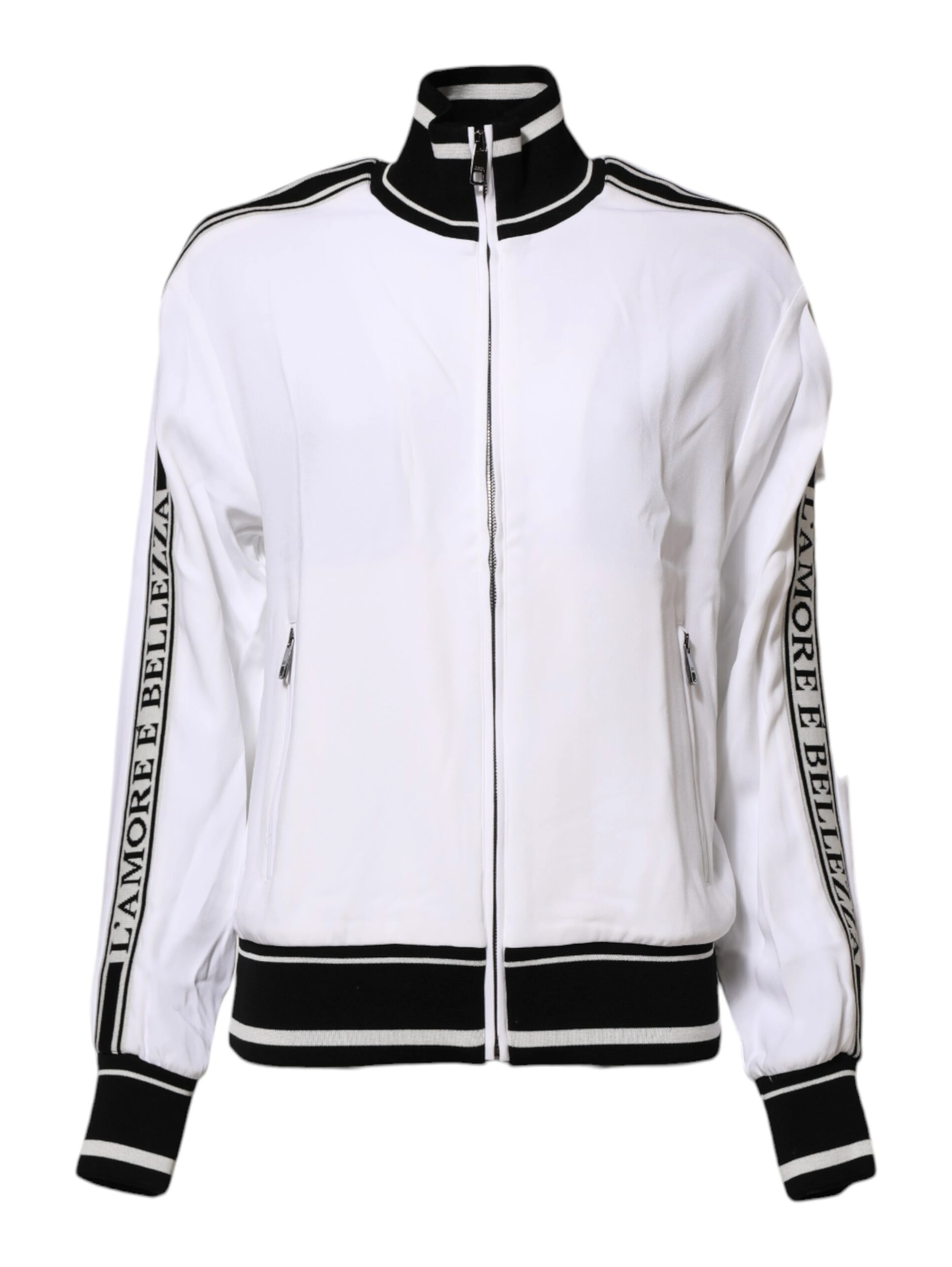 White Viscose Logo Women Full Zip Jacket