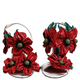 White Leather Floral Detailing Sandals Shoes
