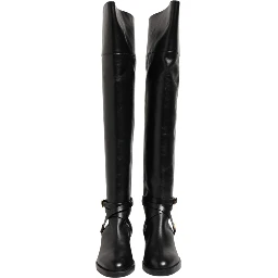 Black Leather Buckled High Boots Shoes