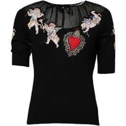 Black Sacred Heart Embroidered Crewneck Top