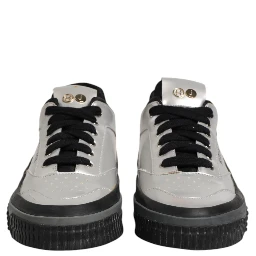 Silver Leather Lace Up Low Top Sneakers Shoes