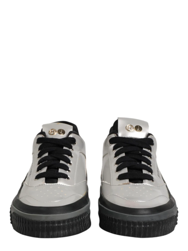 Silver Leather Lace Up Low Top Sneakers Shoes alternative