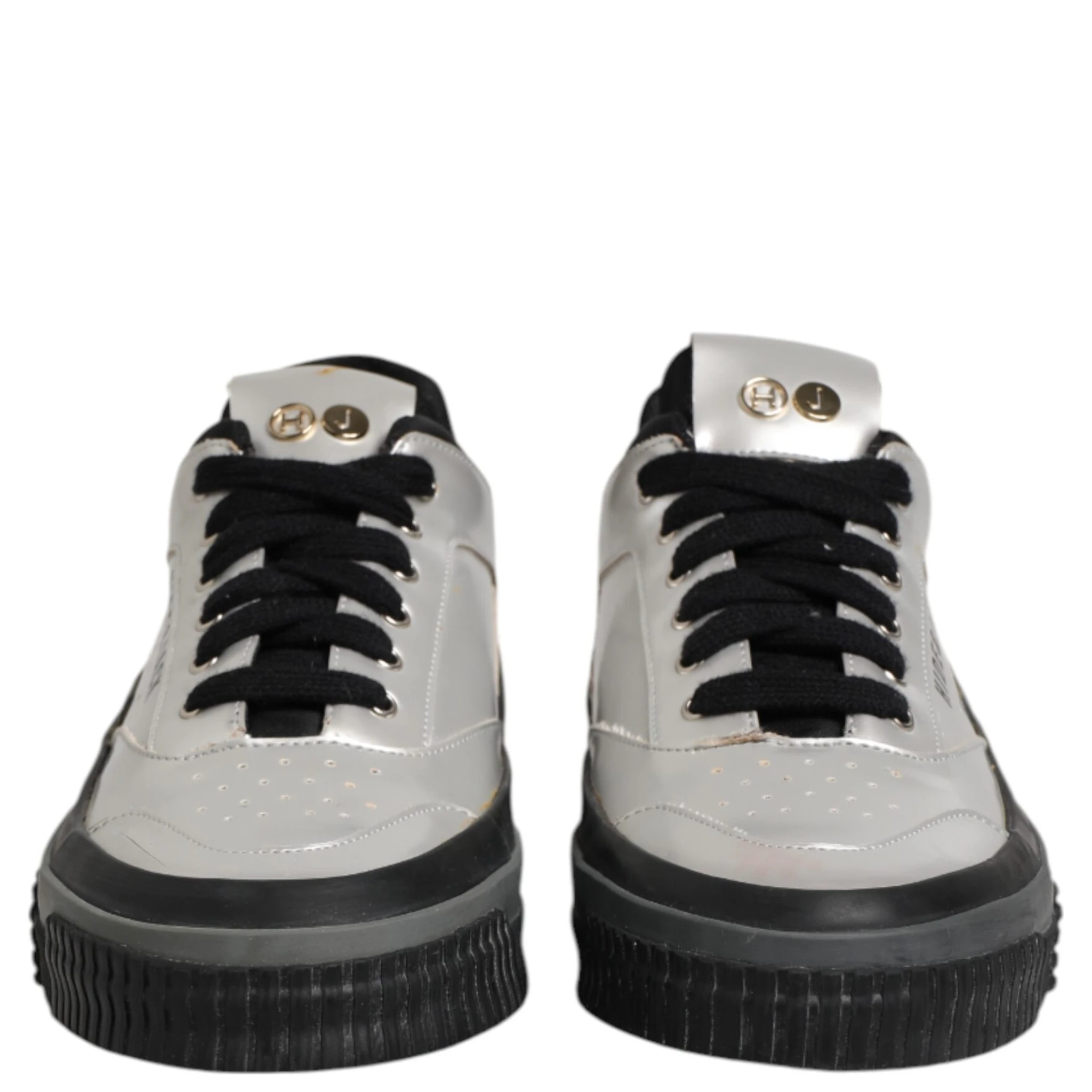 Silver Leather Lace Up Low Top Sneakers Shoes