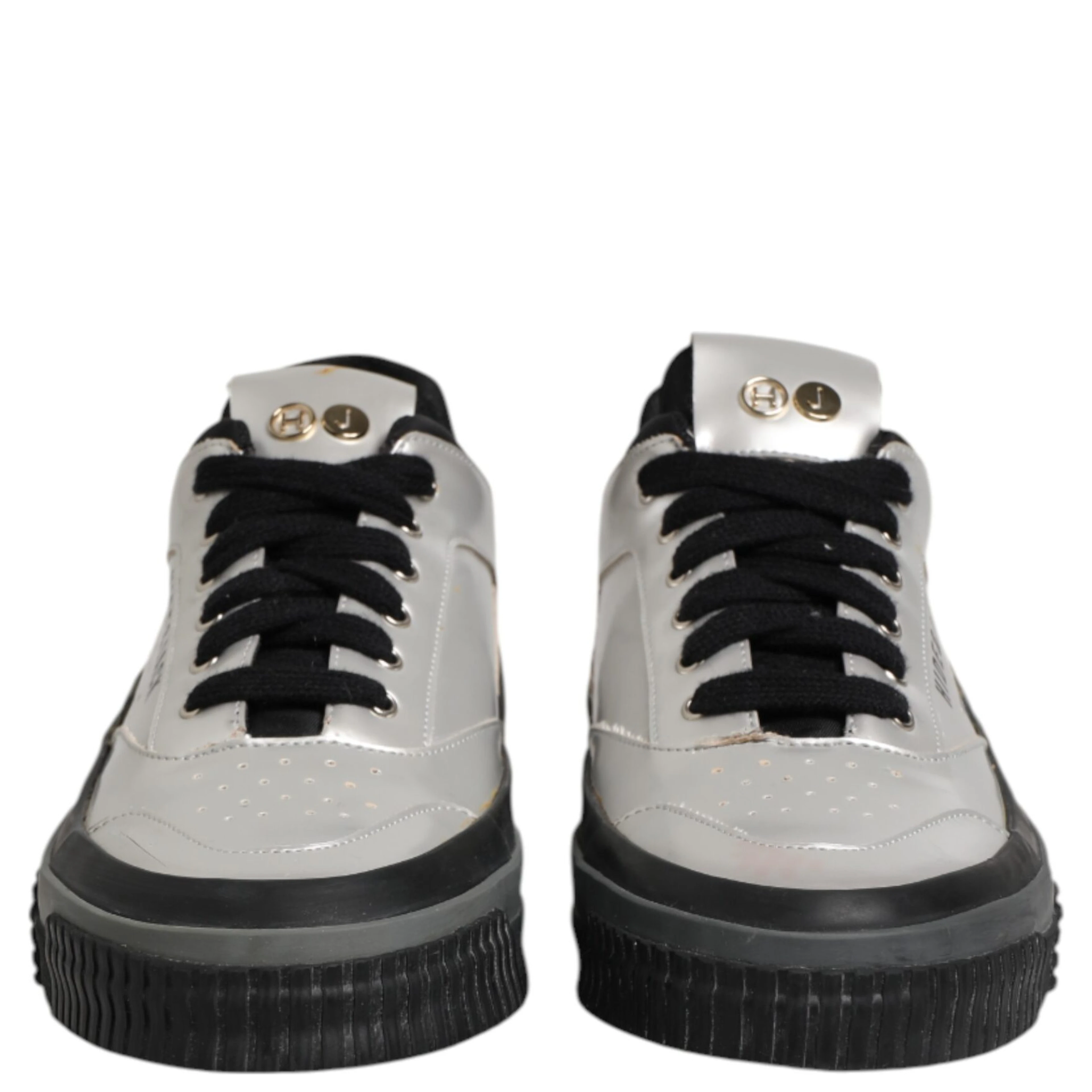 Silver Leather Lace Up Low Top Sneakers Shoes