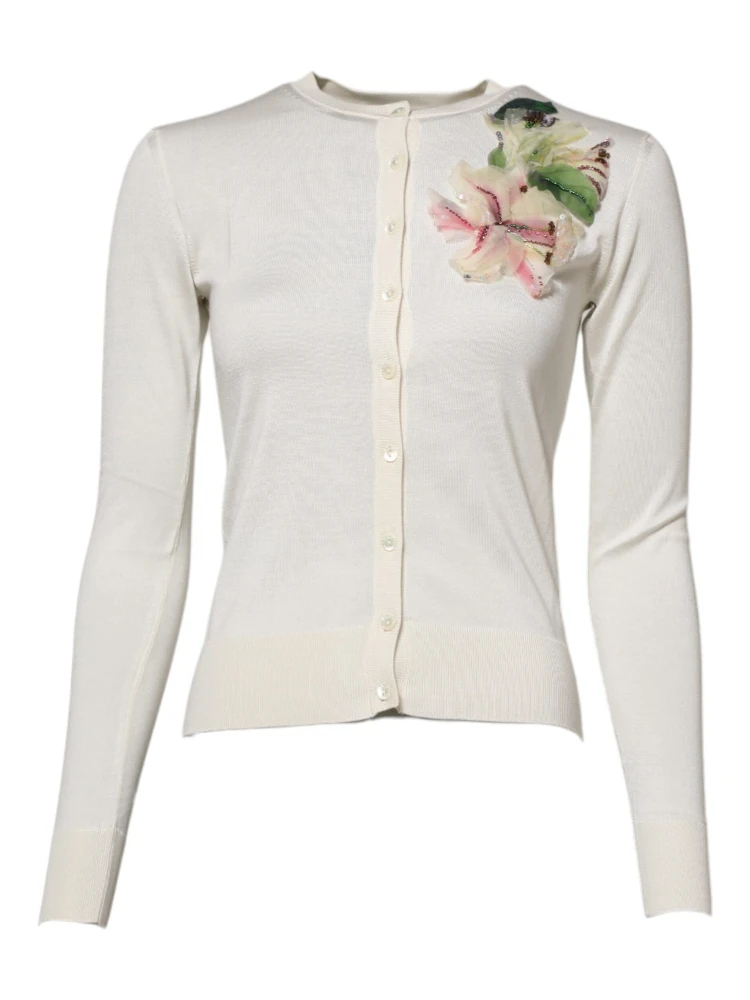 White Silk Lily Buttoned Cardigan Sweater alternative