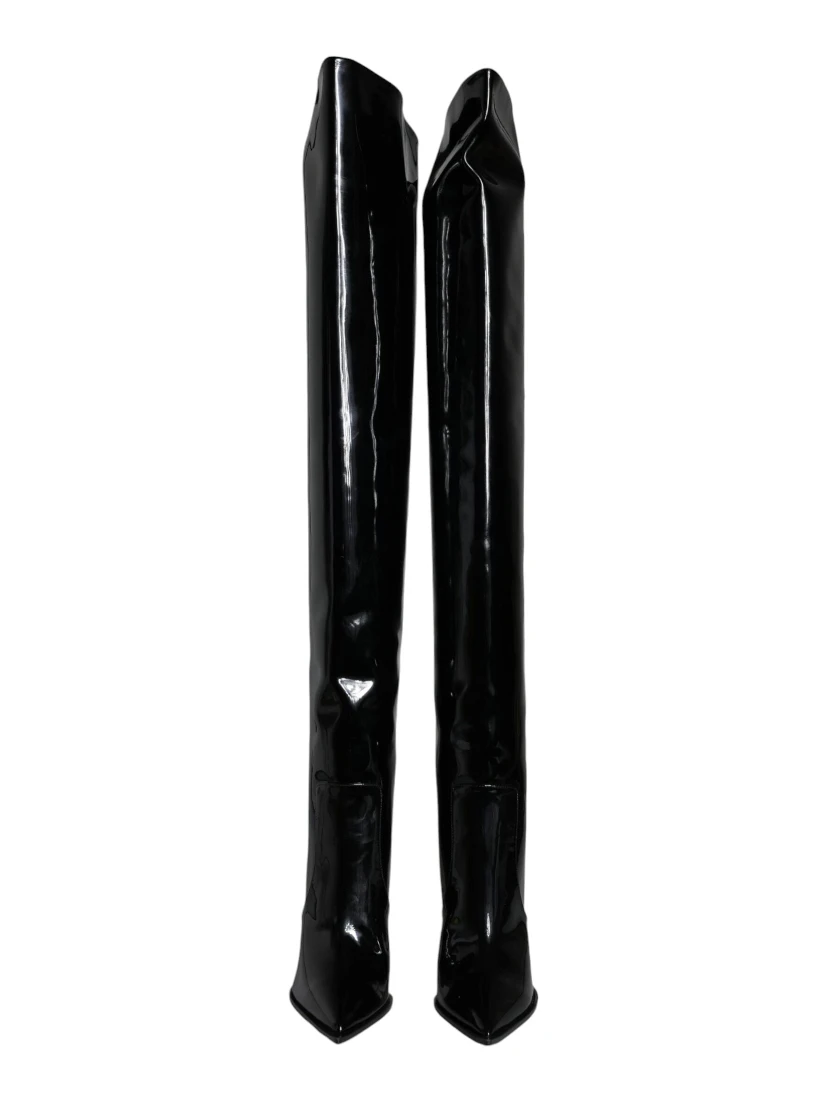 Black Patent Leather Knee High Boots Shoes