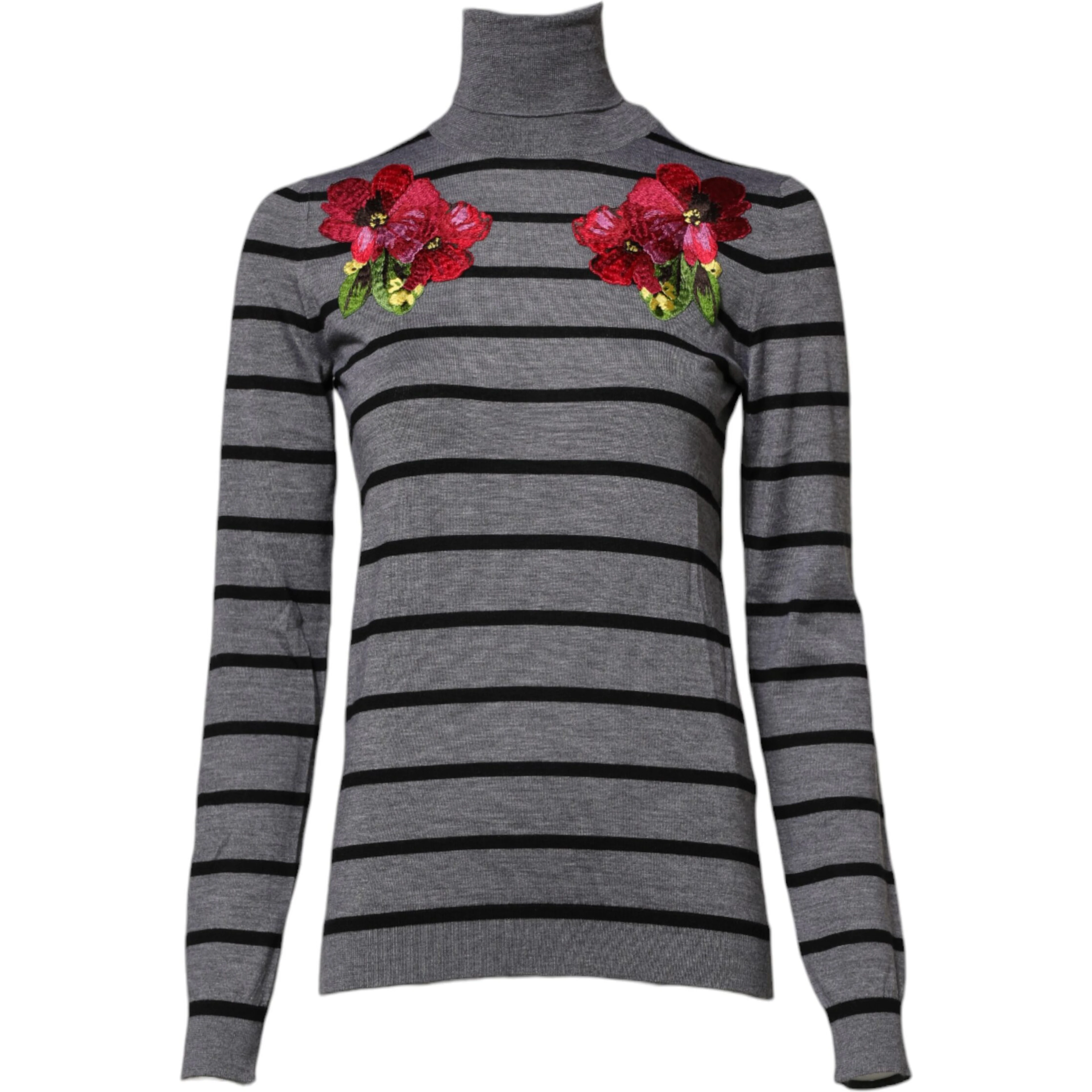 Gray Floral Embroidery Pullover Sweater