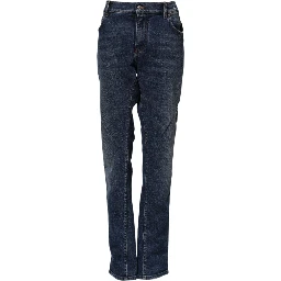 Blue Cotton Mid Waisted Straight Denim Jeans