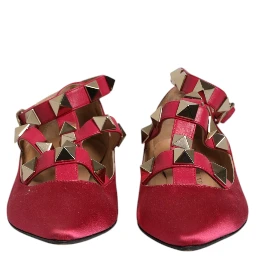 Red Gold Studded Pointed Toe Ballet Flats Shoes