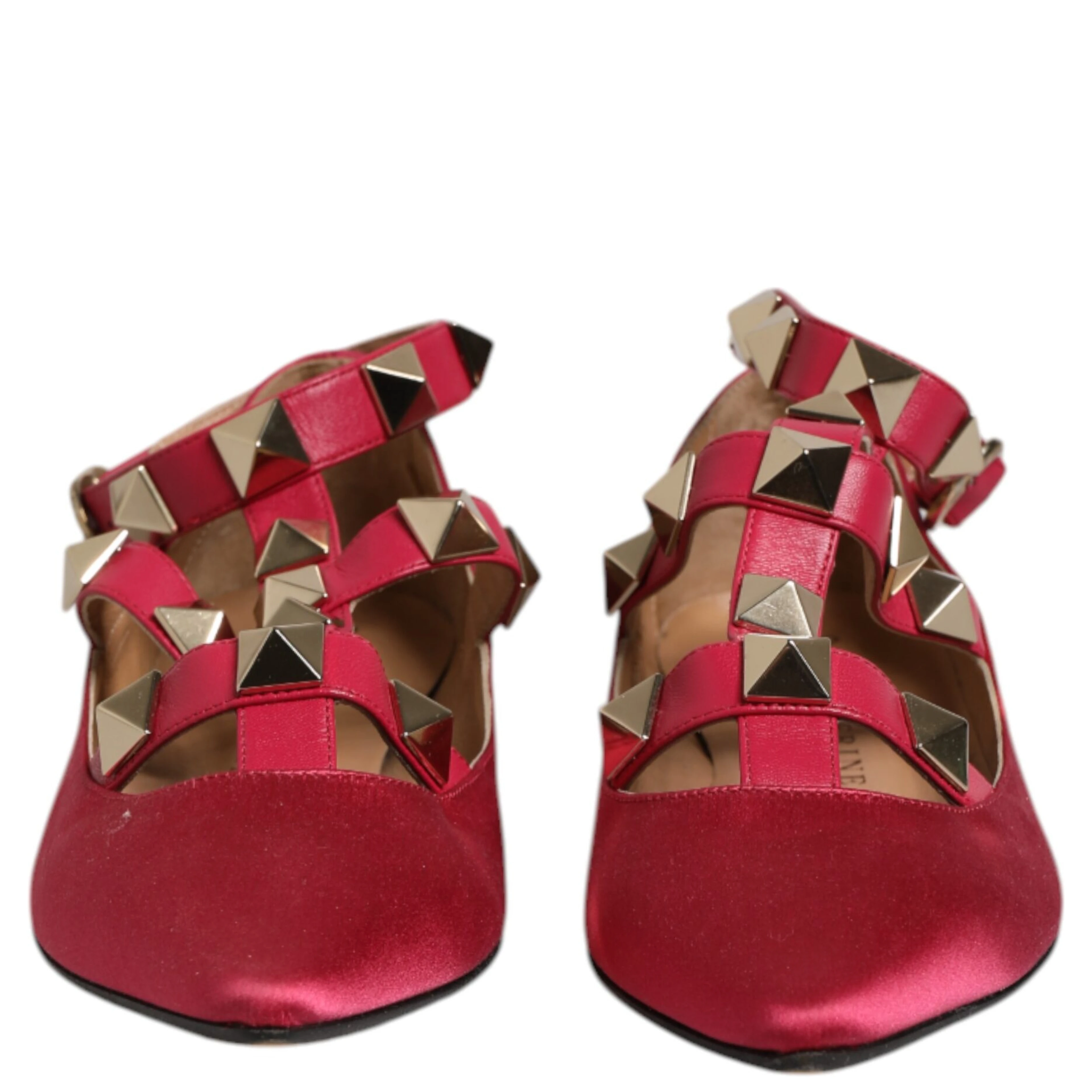 Red Gold Studded Pointed Toe Ballet Flats Shoes