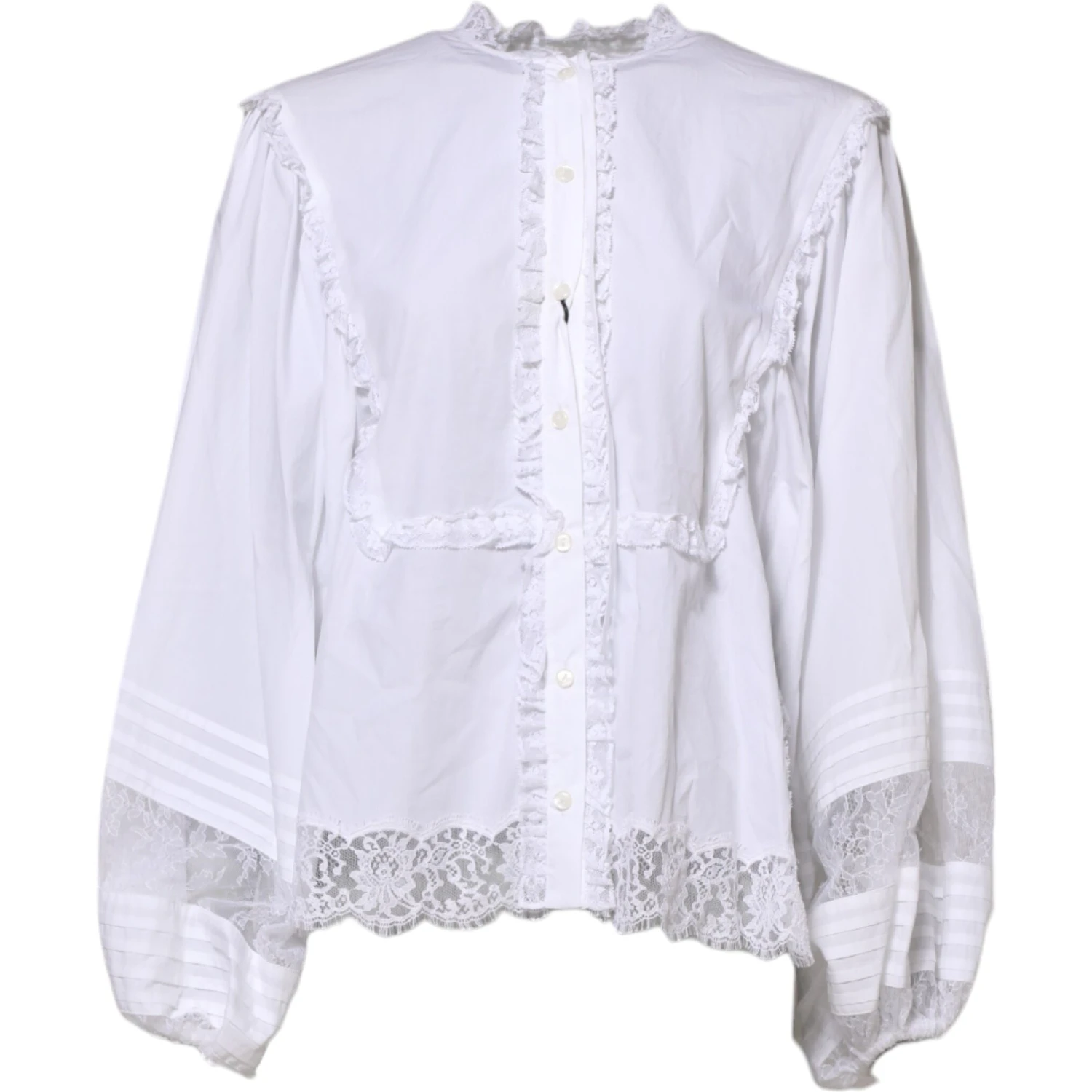 White Ruffled Lace Embellished Blouse Top
