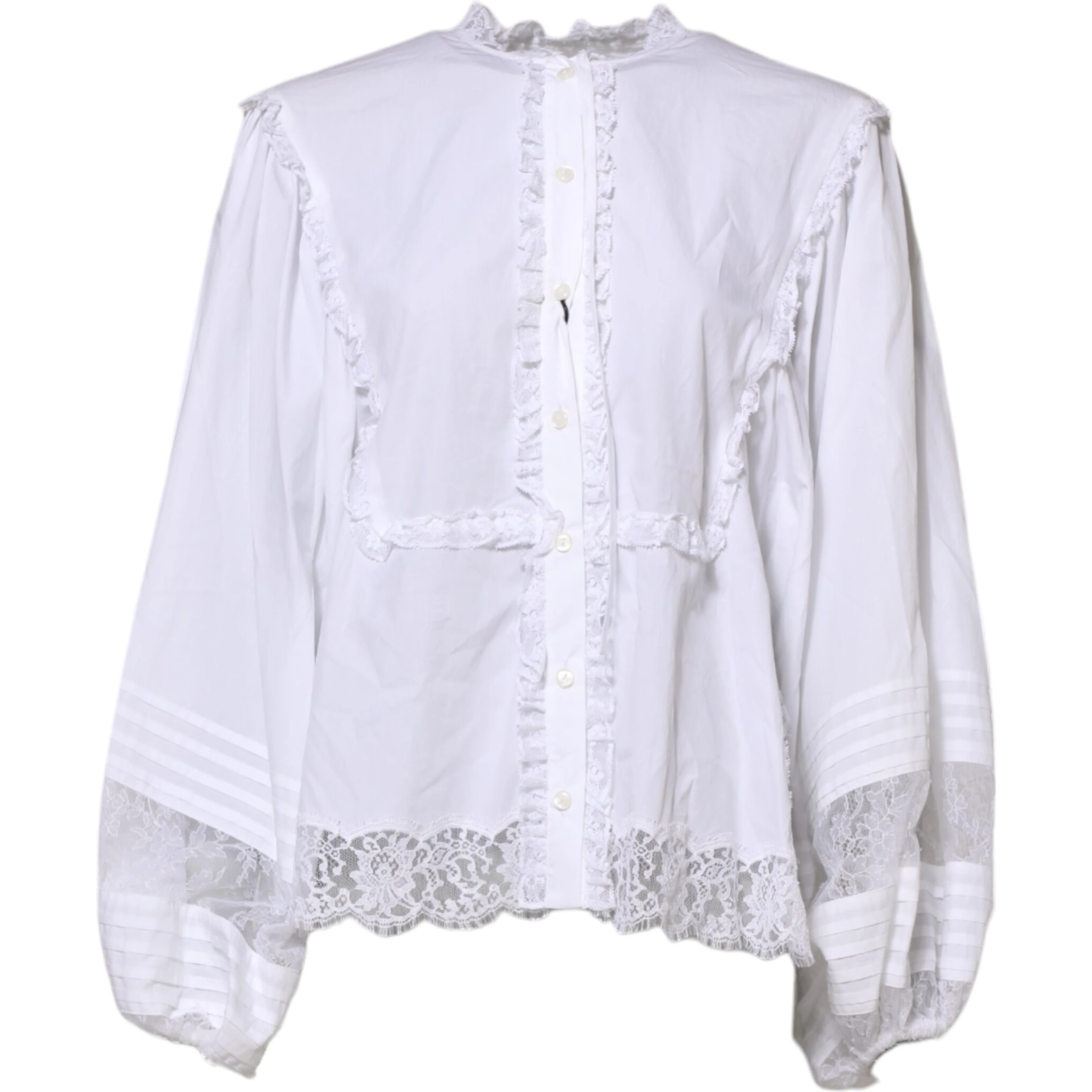 White Ruffled Lace Embellished Blouse Top