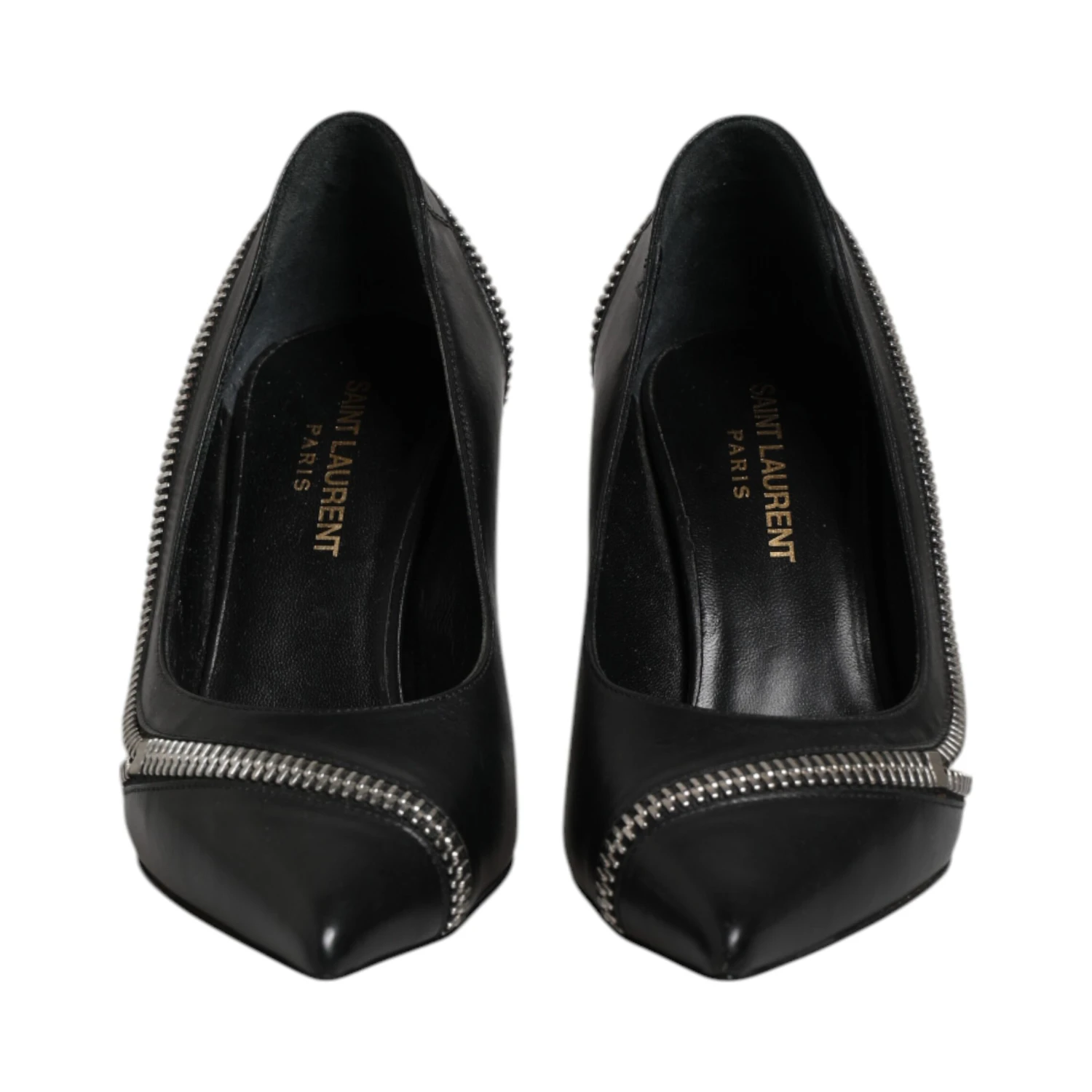 White Black Leather Pointed Toe Heels Shoes