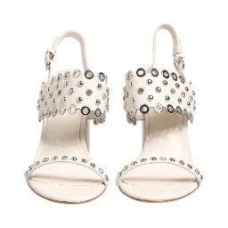 White Block Heeled Studded Quarter Strap Sandals Shoes