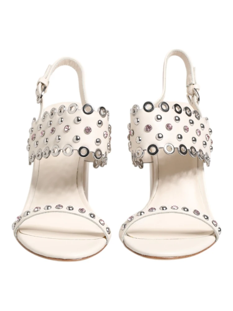 White Block Heeled Studded Quarter Strap Sandals Shoes alternative