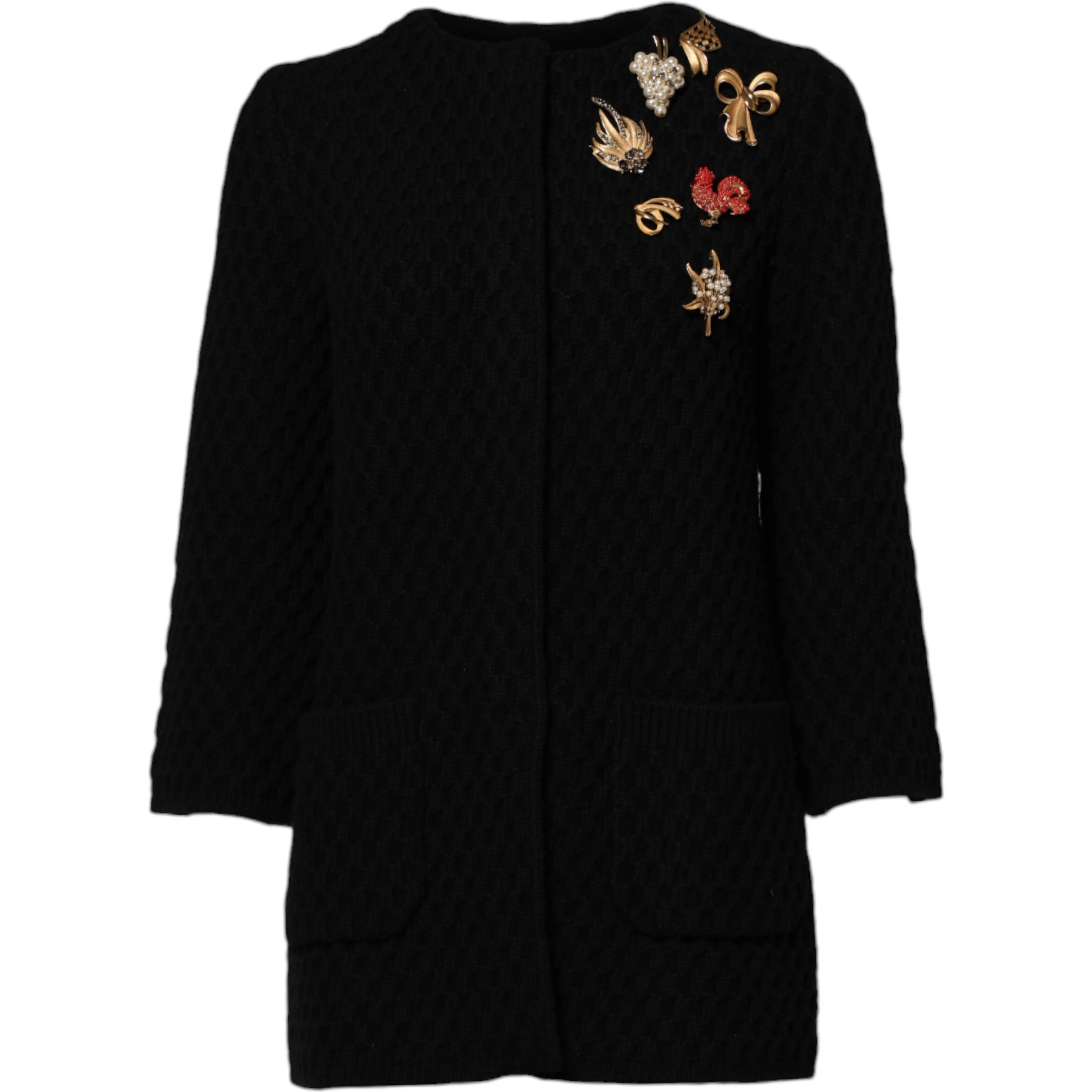 Black Cashmere Quilted Embellished Jacket