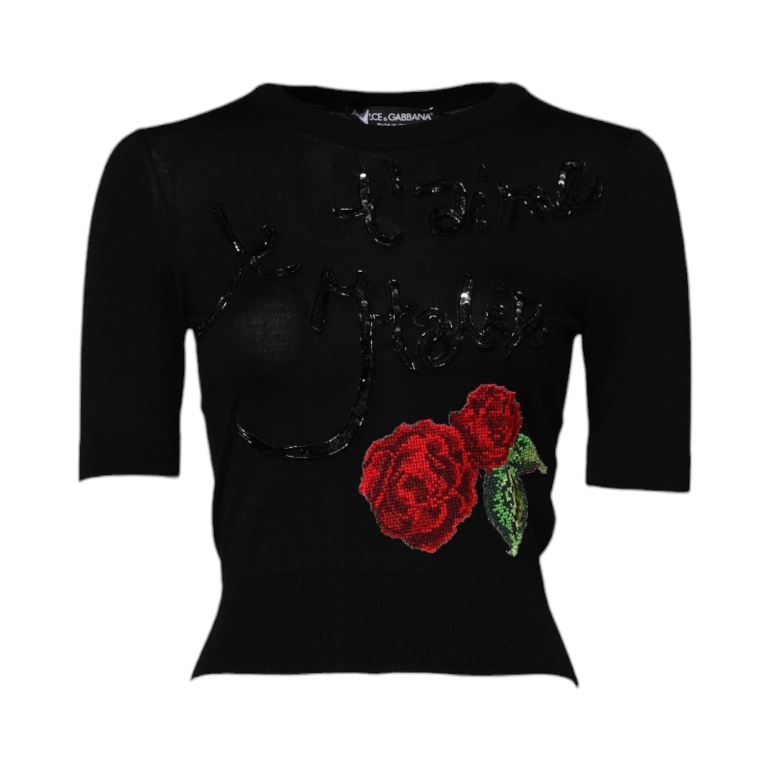 Black Rose Sequin Embellishments Blouse Top