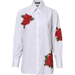 White Rose Embroidery Collared Shirt Top