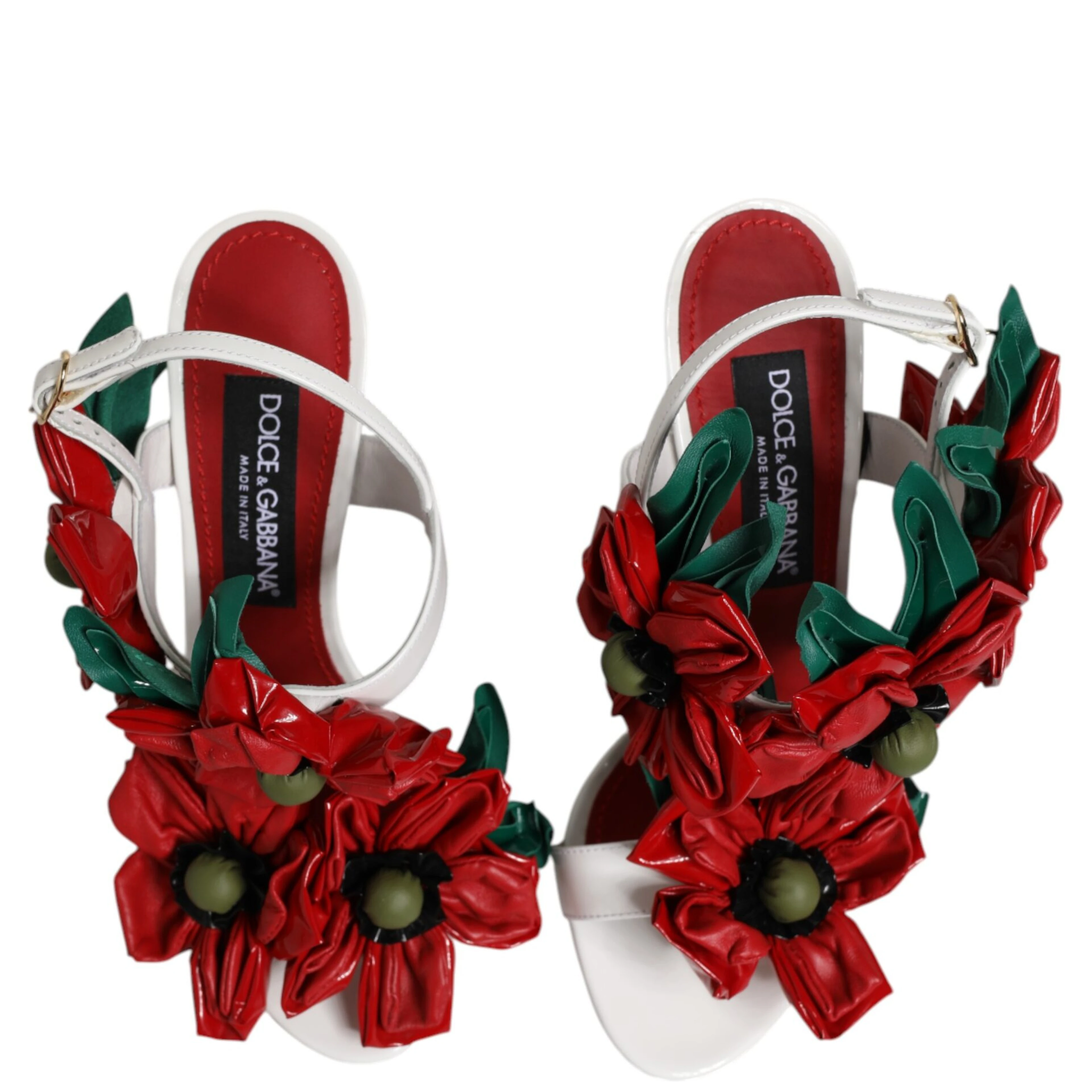 White Leather Floral Detailing Sandals Shoes