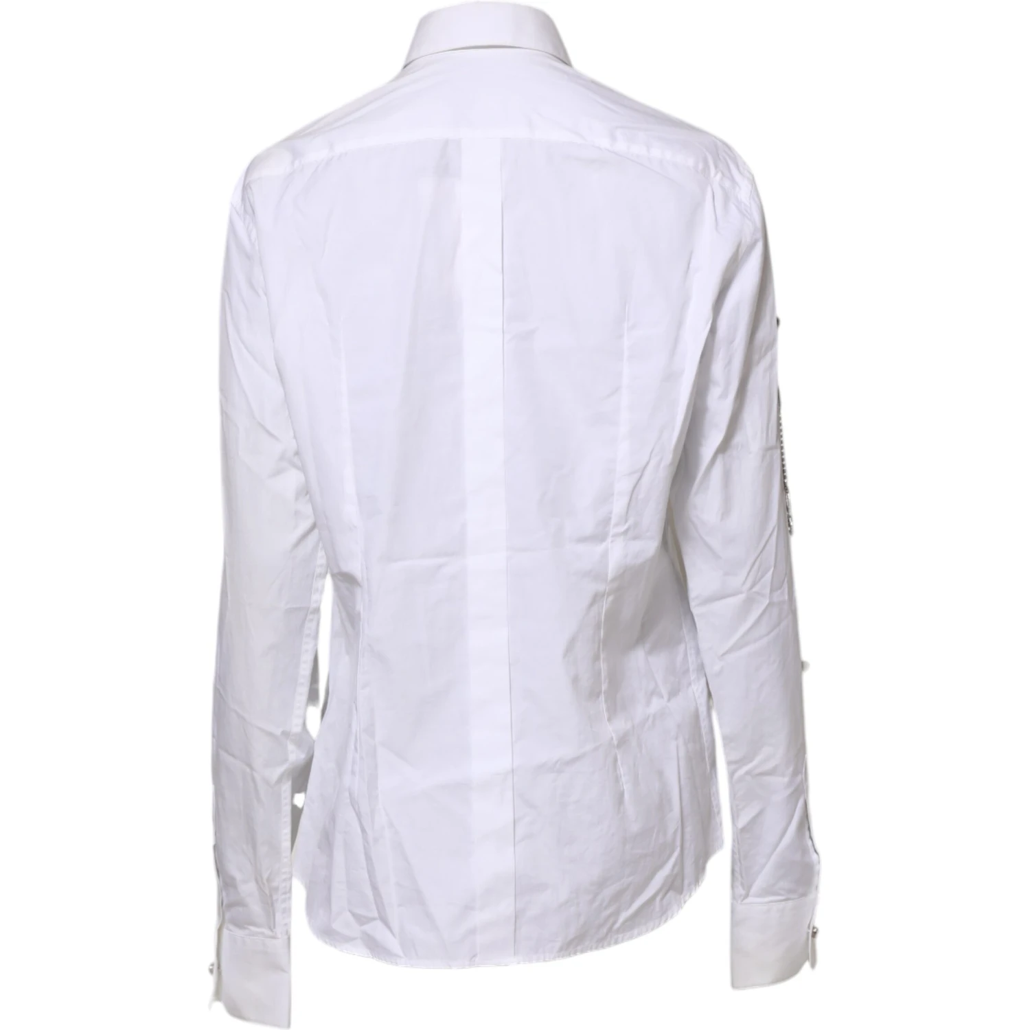 White Crystal Embellished Collared Shirt Top