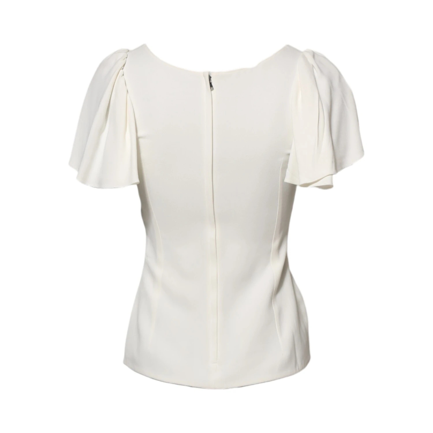 White Round Neck Short Sleeves Blouse Top