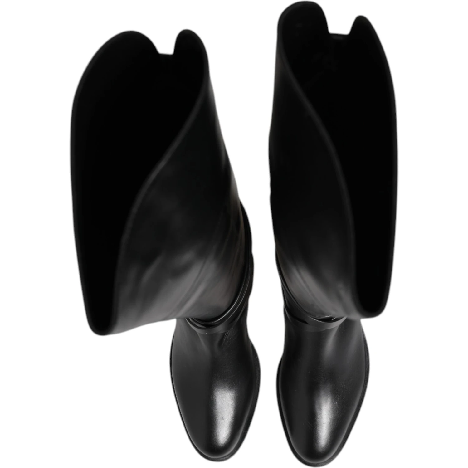Black Leather Buckled High Boots Shoes