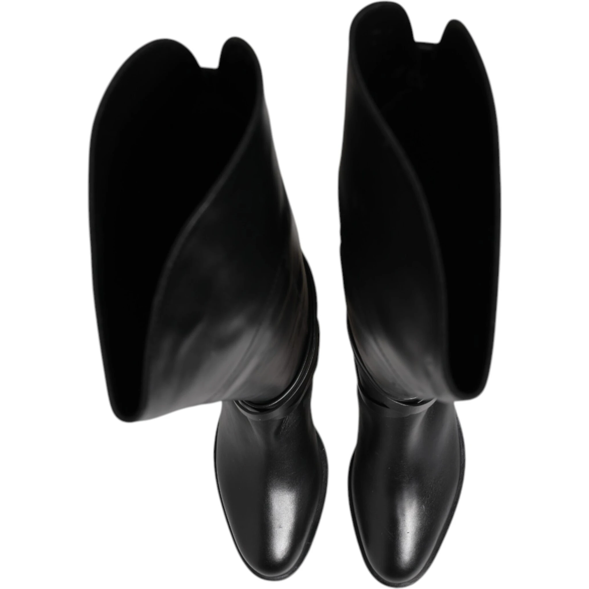 Black Leather Buckled High Boots Shoes