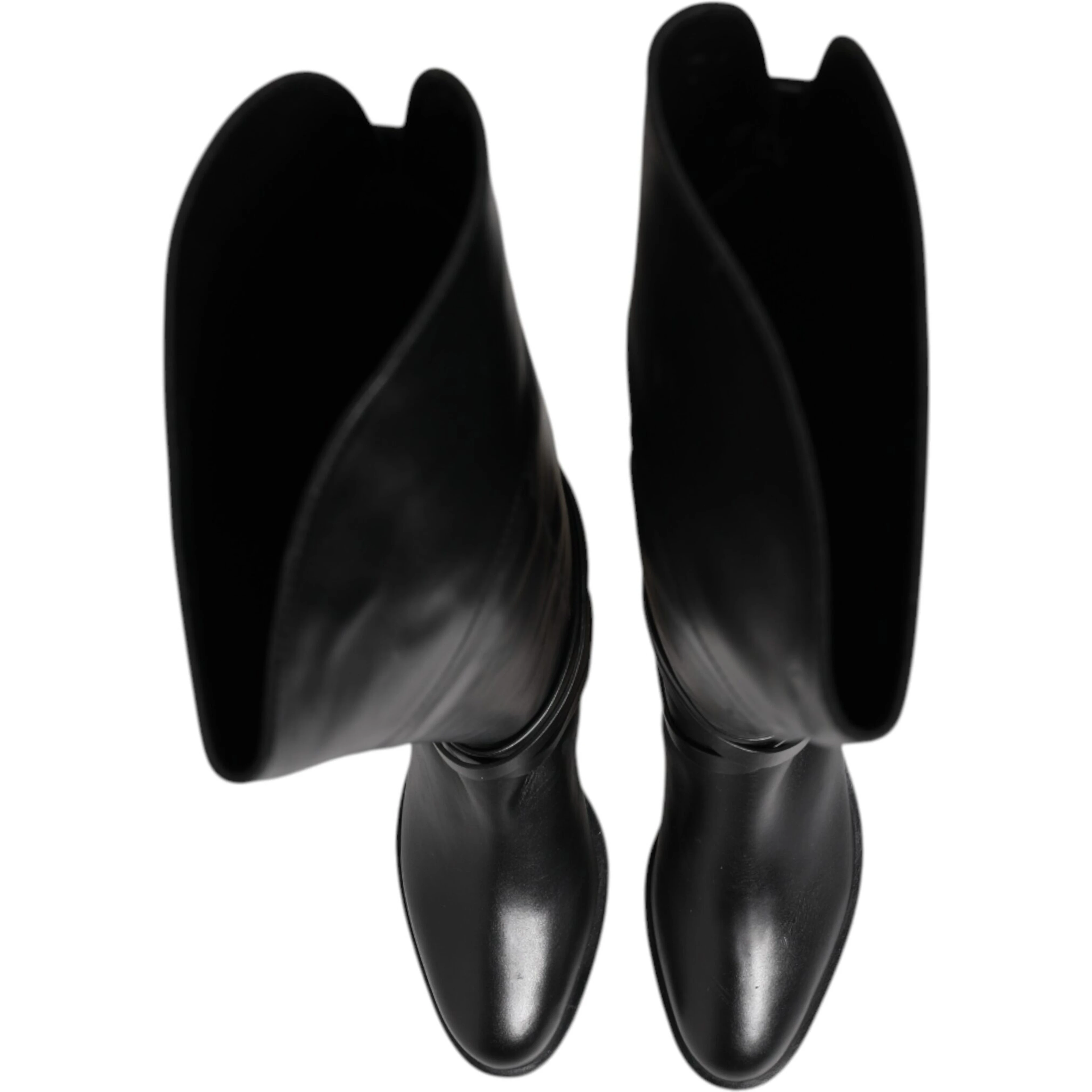 Black Leather Buckled High Boots Shoes