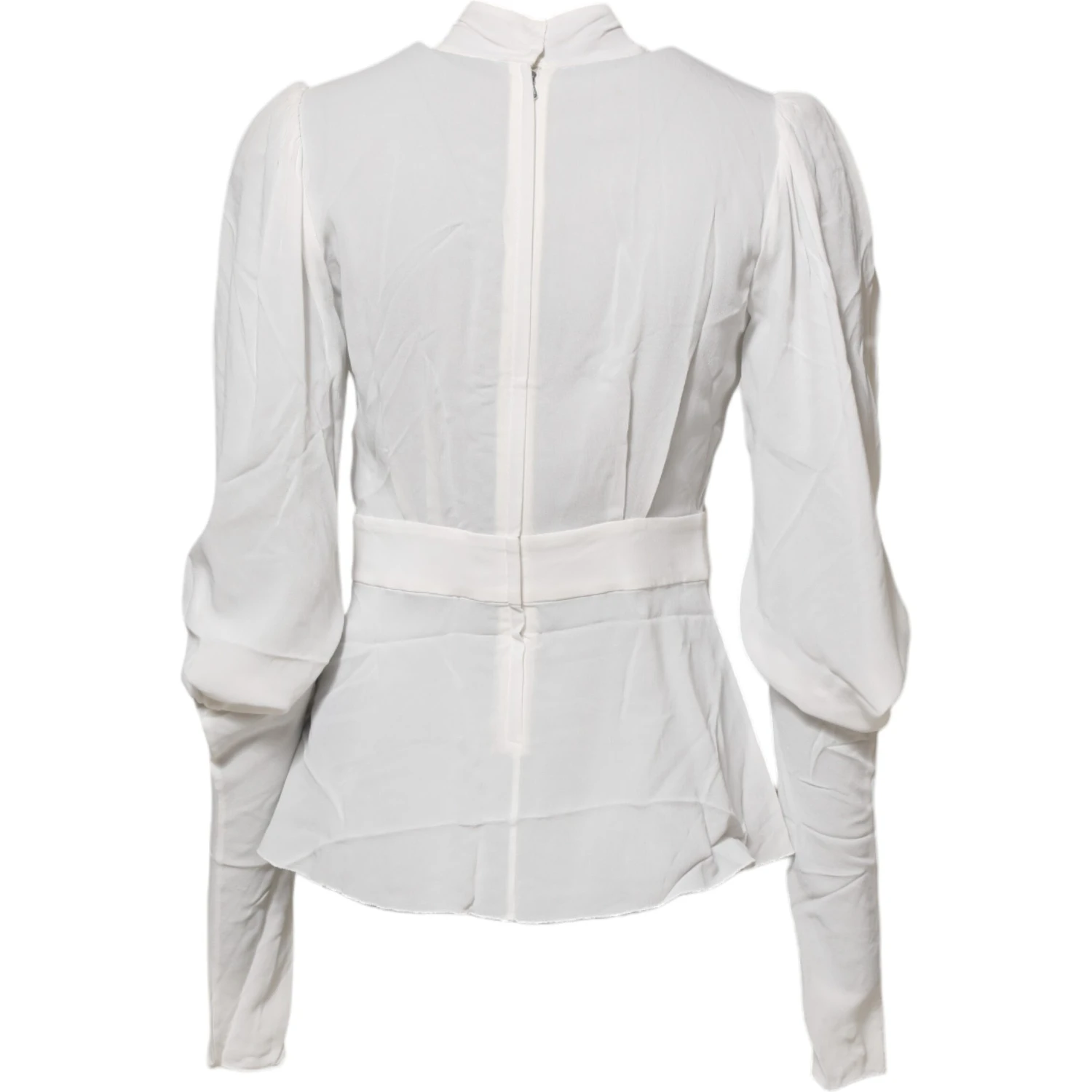 White Viscose Ascot Collar Long Sleeves Top