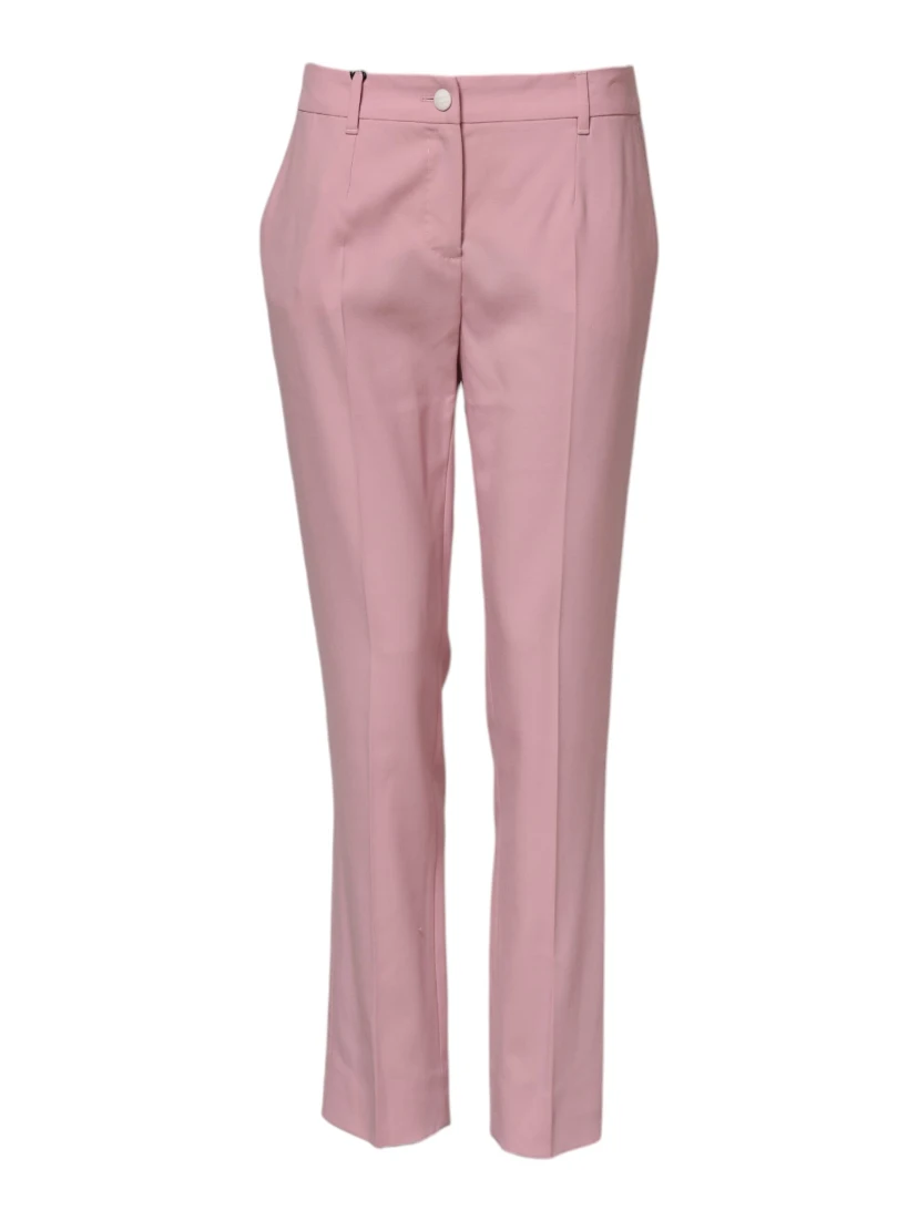 Pink Wool Mid Waist Tapered Pants