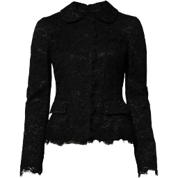 Black Floral Lace Cotton Collared Jacket