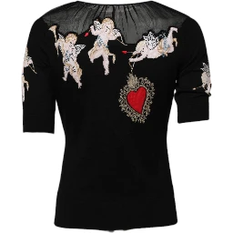 Black Sacred Heart Embroidered Crewneck Top