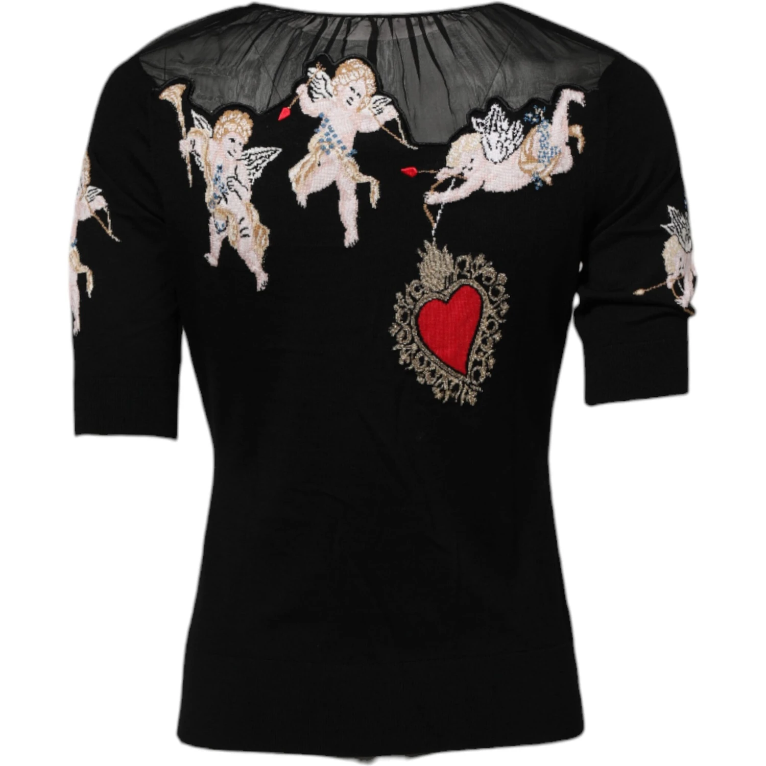 Black Sacred Heart Embroidered Crewneck Top