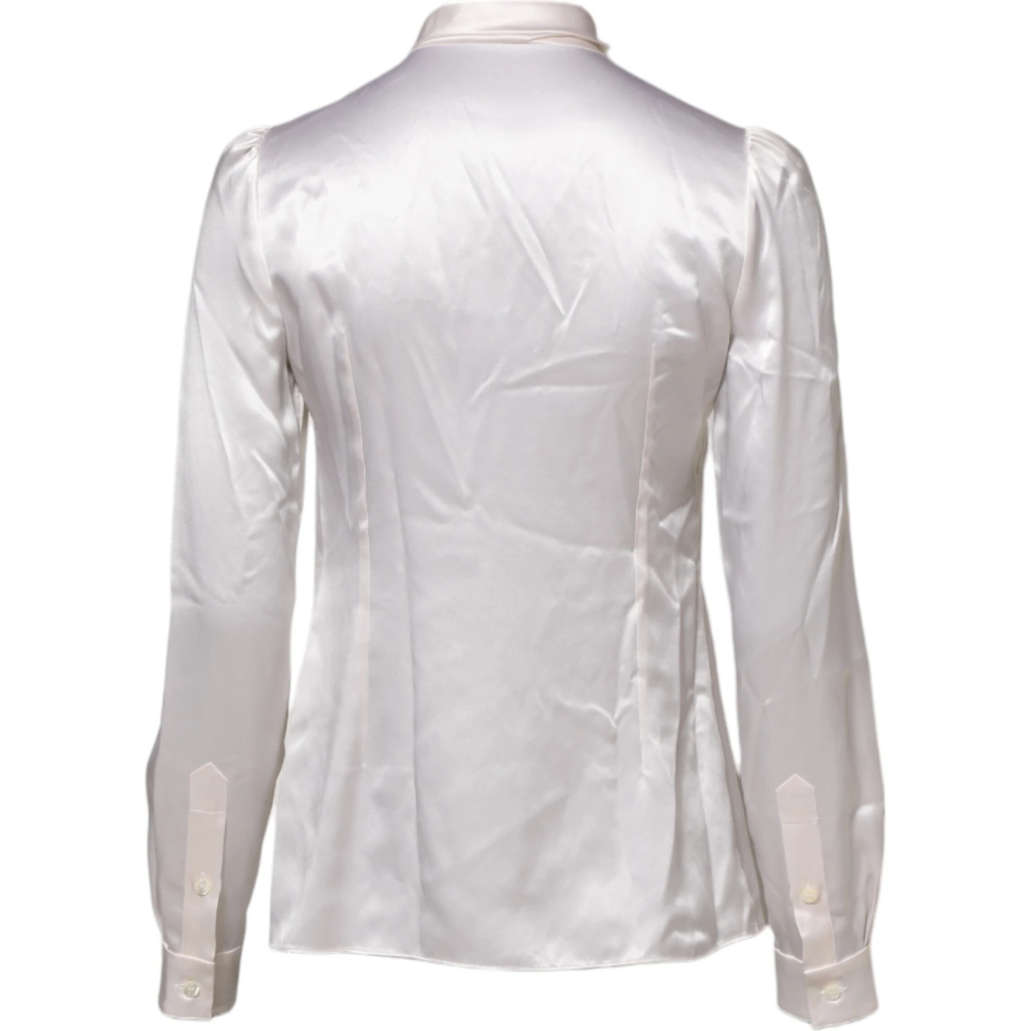 White Ascot Collar Long Sleeve Blouse Top